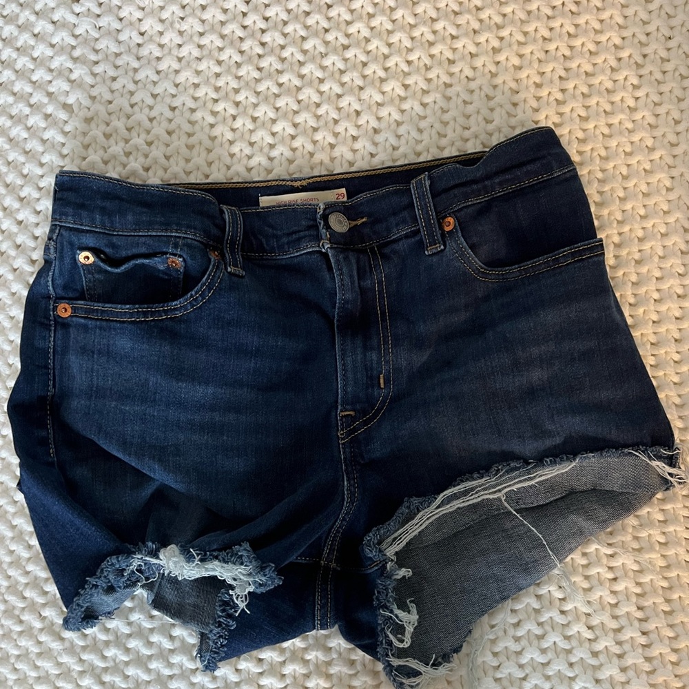 Blue Jean Shorts with Distressed Frayed Hem
